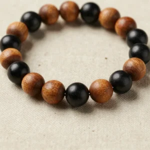Cinnamon Wood and Onyx Bracelet